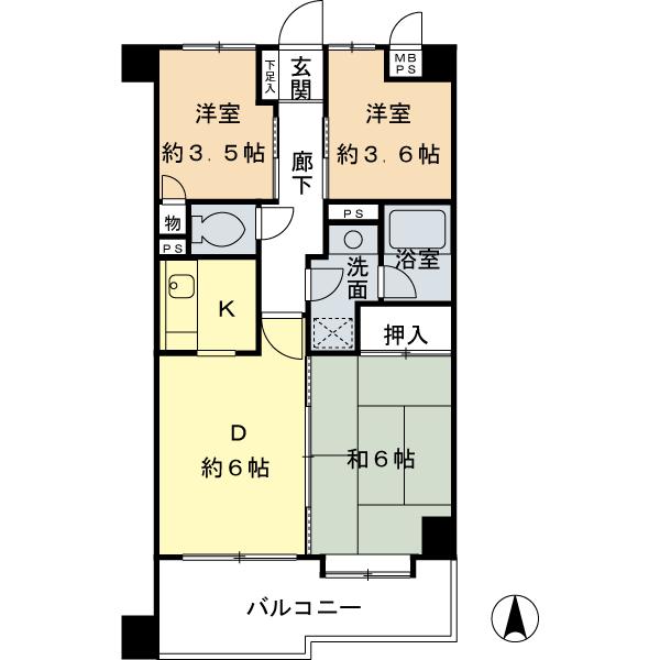 Floor plan. 3DK, Price 9.8 million yen, Occupied area 50.05 sq m , Balcony area 9.09 sq m