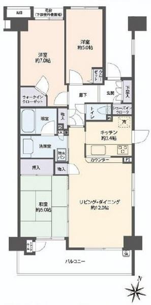 Floor plan. 3LDK, Price 25,800,000 yen, Occupied area 75.17 sq m , Balcony area 10.27 sq m
