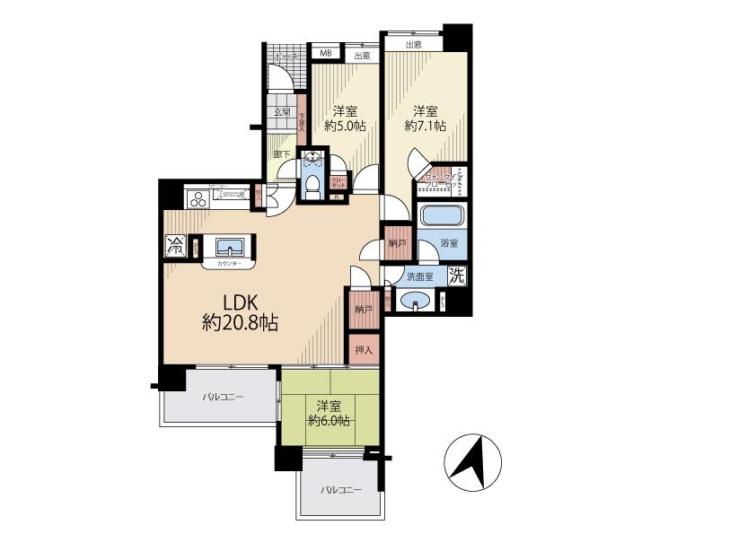 Floor plan. 3LDK, Price 33,800,000 yen, Occupied area 85.96 sq m , Balcony area 11.96 sq m