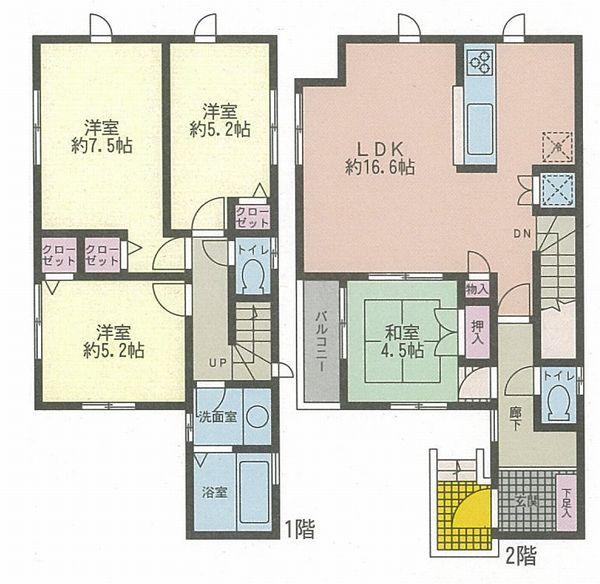 Floor plan. 34,900,000 yen, 4LDK, Land area 101.02 sq m , Building area 91.08 sq m