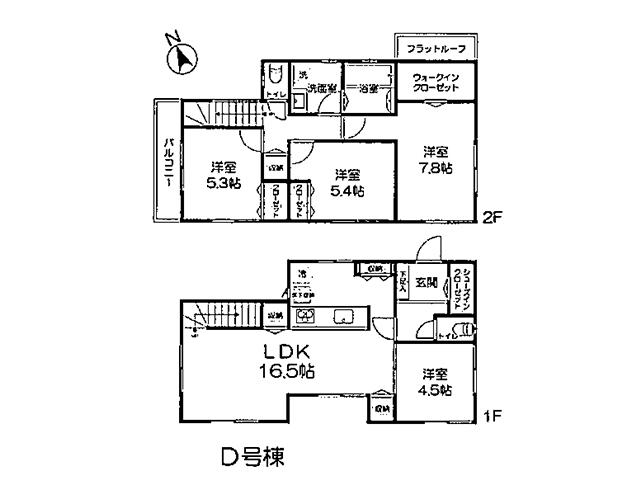 Floor plan. (D Building), Price 38,800,000 yen, 4LDK, Land area 100.11 sq m , Building area 98.12 sq m