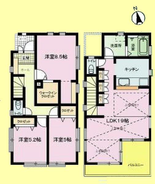 Floor plan. (1 Building), Price 37,800,000 yen, 3LDK, Land area 100.64 sq m , Building area 91.09 sq m
