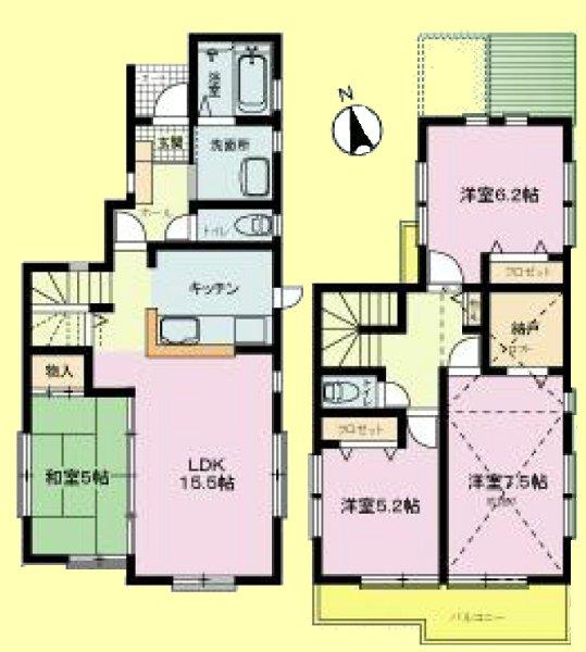 Floor plan. (Building 2), Price 37,800,000 yen, 4LDK, Land area 111.97 sq m , Building area 96.68 sq m