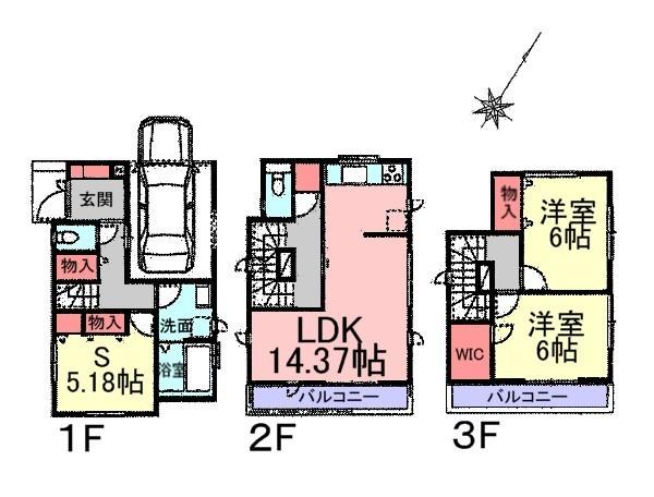 Floor plan. (Building 2), Price 29,800,000 yen, 2LDK+S, Land area 65.55 sq m , Building area 99.77 sq m