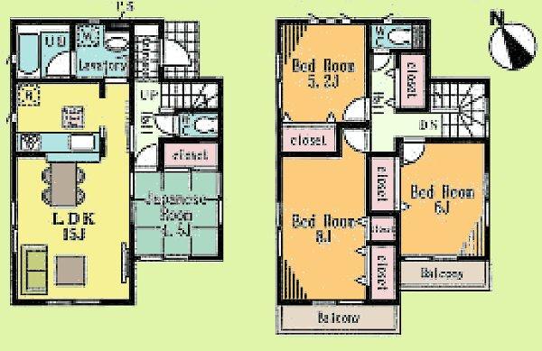 Floor plan. (1 Building), Price 42,800,000 yen, 4LDK, Land area 100.23 sq m , Building area 93.96 sq m