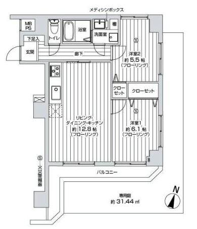 Floor plan. 2LDK, Price 17,950,000 yen, Occupied area 55.18 sq m , Balcony area 8.47 sq m per yang is good southeast angle room