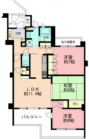 Floor plan. 3LDK, Price 31,900,000 yen, Occupied area 77.55 sq m , Balcony area 14.23 sq m