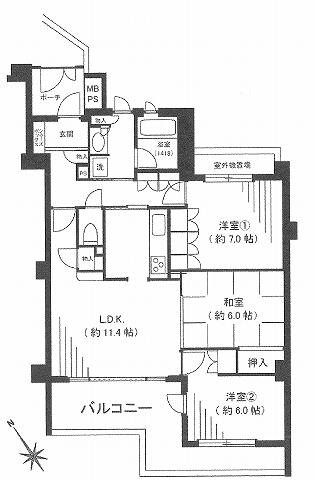 Floor plan. 3LDK, Price 31,900,000 yen, Occupied area 77.55 sq m , Balcony area 14.23 sq m floor plan