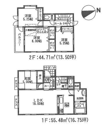 Floor plan. (1 Building), Price 32,800,000 yen, 4LDK, Land area 136.69 sq m , Building area 100.19 sq m