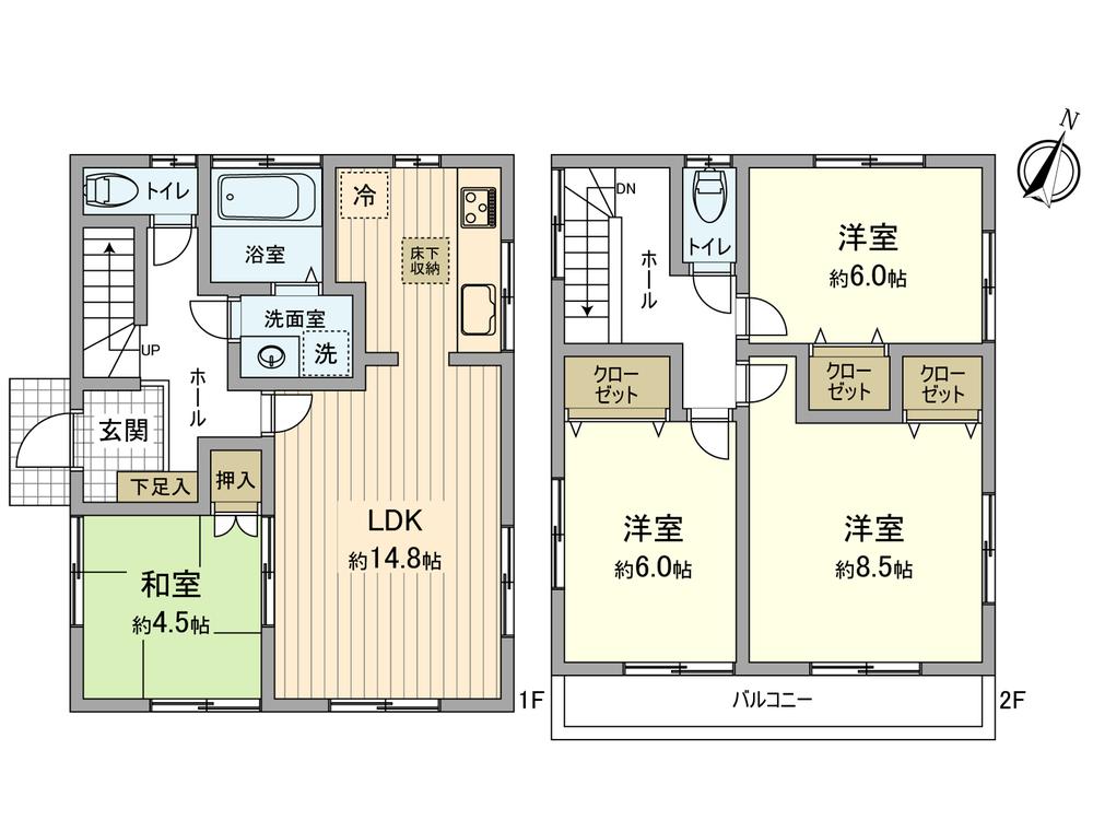 Floor plan. (Building 2), Price 35,800,000 yen, 4LDK, Land area 125.43 sq m , Building area 95.64 sq m