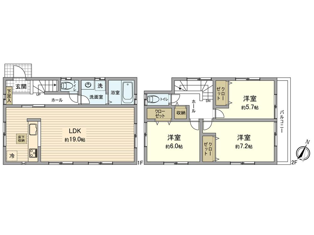 Floor plan. (4 Building), Price 32,800,000 yen, 3LDK, Land area 129.03 sq m , Building area 92.74 sq m