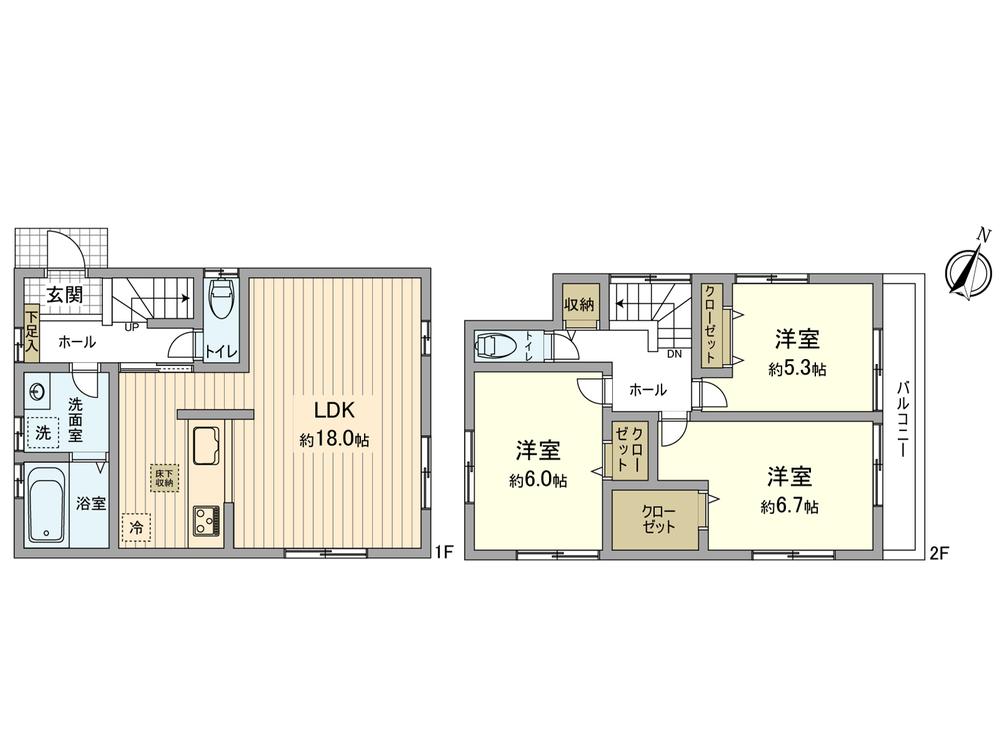 Floor plan. (6 Building), Price 32,800,000 yen, 3LDK, Land area 125.35 sq m , Building area 87.77 sq m