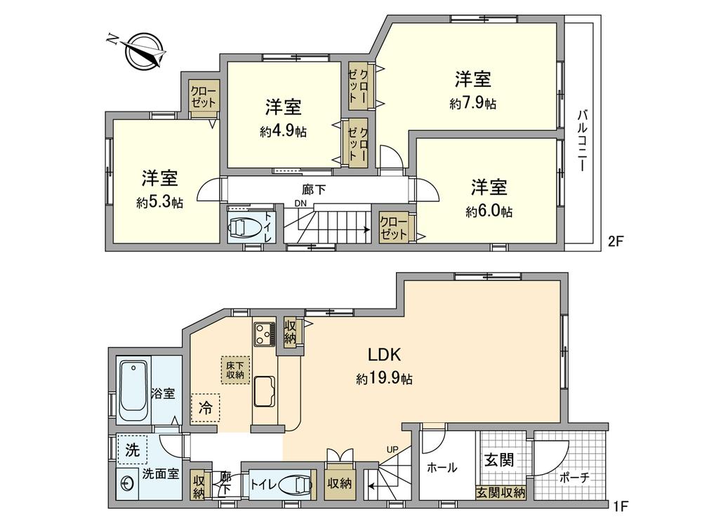 Floor plan. (Building 2), Price 51,800,000 yen, 4LDK, Land area 127.64 sq m , Building area 100.61 sq m