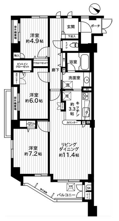 Floor plan. 3LDK, Price 24,900,000 yen, Occupied area 76.36 sq m , Balcony area 6.7 sq m