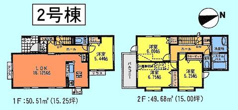 Floor plan. (Building 2), Price 33,500,000 yen, 4LDK, Land area 133.08 sq m , Building area 100.19 sq m