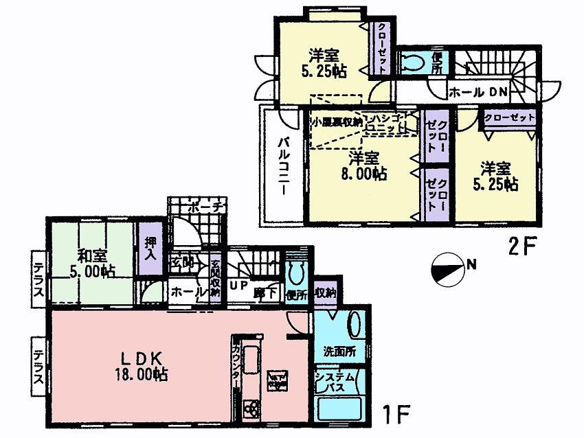Floor plan. (1 Building), Price 32,800,000 yen, 4LDK, Land area 136.69 sq m , Building area 100.19 sq m