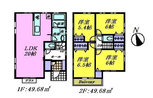 Floor plan. 36,958,000 yen, 4LDK, Land area 125.37 sq m , A building area of ​​99.36 sq m face-to-face kitchen is LDK20 Pledge and easy-to-use floor plan with all the living room storage.