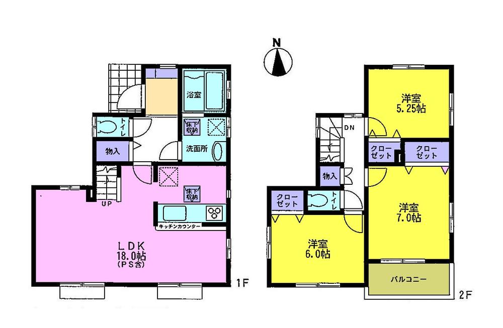 Floor plan. 31,900,000 yen, 3LDK, Land area 110.86 sq m , LDK18 Pledge and with a building area of ​​87.35 sq m face-to-face kitchen, Western-style 5.25 Pledge ・ Western-style 6 Pledge ・ Western-style of 7 quires of 3LDK