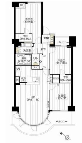 Floor plan. 3LDK, Price 31,900,000 yen, Occupied area 82.07 sq m , Balcony area 12.23 sq m