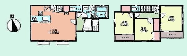 Floor plan. (1 Building), Price 32,800,000 yen, 3LDK, Land area 108.68 sq m , Building area 84.46 sq m