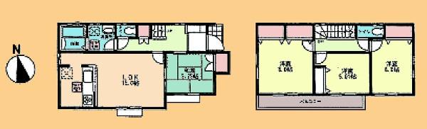 Floor plan. (Building 2), Price 36,800,000 yen, 4LDK, Land area 125.24 sq m , Building area 97.71 sq m