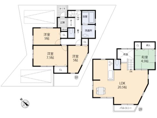 Floor plan. 38,800,000 yen, 4LDK, Land area 107.5 sq m , Building area 97.3 sq m floor plan