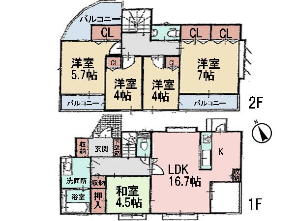 Floor plan. 44,800,000 yen, 5LDK, Land area 186.72 sq m , Large floor plan of the building area 104.08 sq m 5LDK!