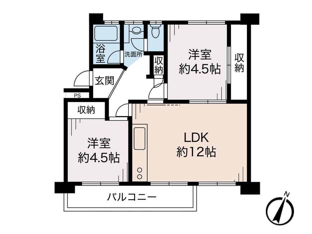 Floor plan. 2LDK, Price 5.8 million yen, Occupied area 45.43 sq m , Balcony area 6 sq m