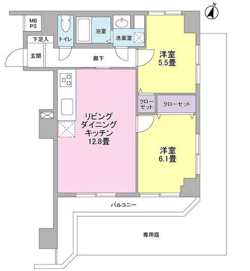 Floor plan. 2LDK, Price 17,950,000 yen, Occupied area 55.18 sq m , Balcony area 8.47 sq m