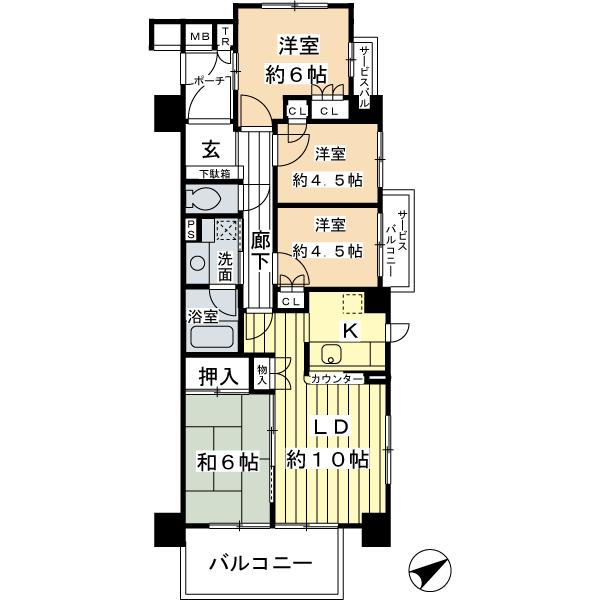 Floor plan. 4LDK, Price 25,800,000 yen, Occupied area 75.56 sq m , Balcony area 8.28 sq m