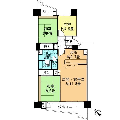 Floor plan. 3LDK, Price 20.8 million yen, Occupied area 75.32 sq m , Balcony area 4.24 sq m