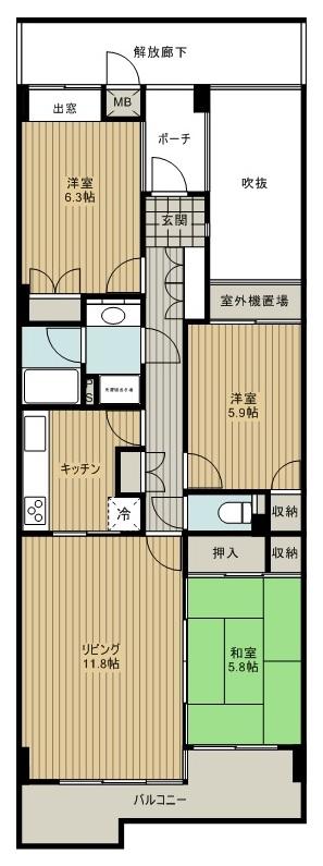 Floor plan. 3LDK + S (storeroom), Price 16.8 million yen, Occupied area 77.04 sq m , Balcony area 9.01 sq m