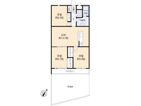 Floor plan. 3LDK, Price 18,800,000 yen, Footprint 73.5 sq m , Balcony area 6.94 sq m floor plan