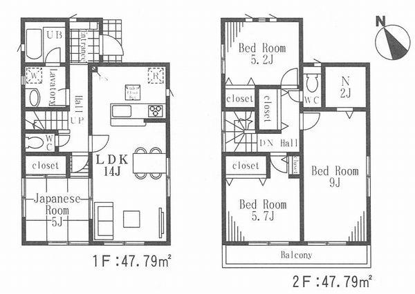 Floor plan. (Building 2), Price 40,800,000 yen, 4LDK, Land area 100.14 sq m , Building area 95.58 sq m