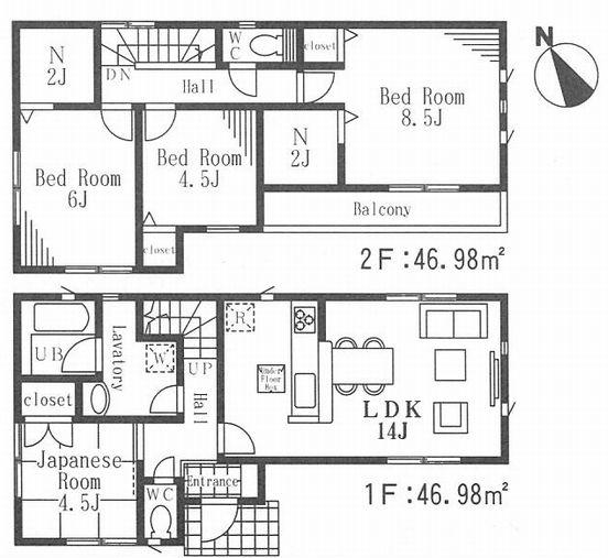 Floor plan. (6 Building), Price 41,800,000 yen, 4LDK, Land area 132.29 sq m , Building area 93.96 sq m