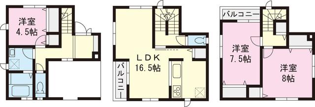 Floor plan. 32,500,000 yen, 3LDK, Land area 63.31 sq m , Building area 96.88 sq m