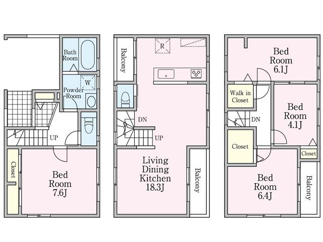 Floor plan. (Building 2), Price 38,800,000 yen, 4LDK, Land area 74.22 sq m , Building area 111.99 sq m