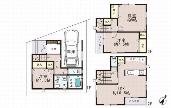 Floor plan. 32,500,000 yen, 3LDK, Land area 63.31 sq m , Building area 106.82 sq m
