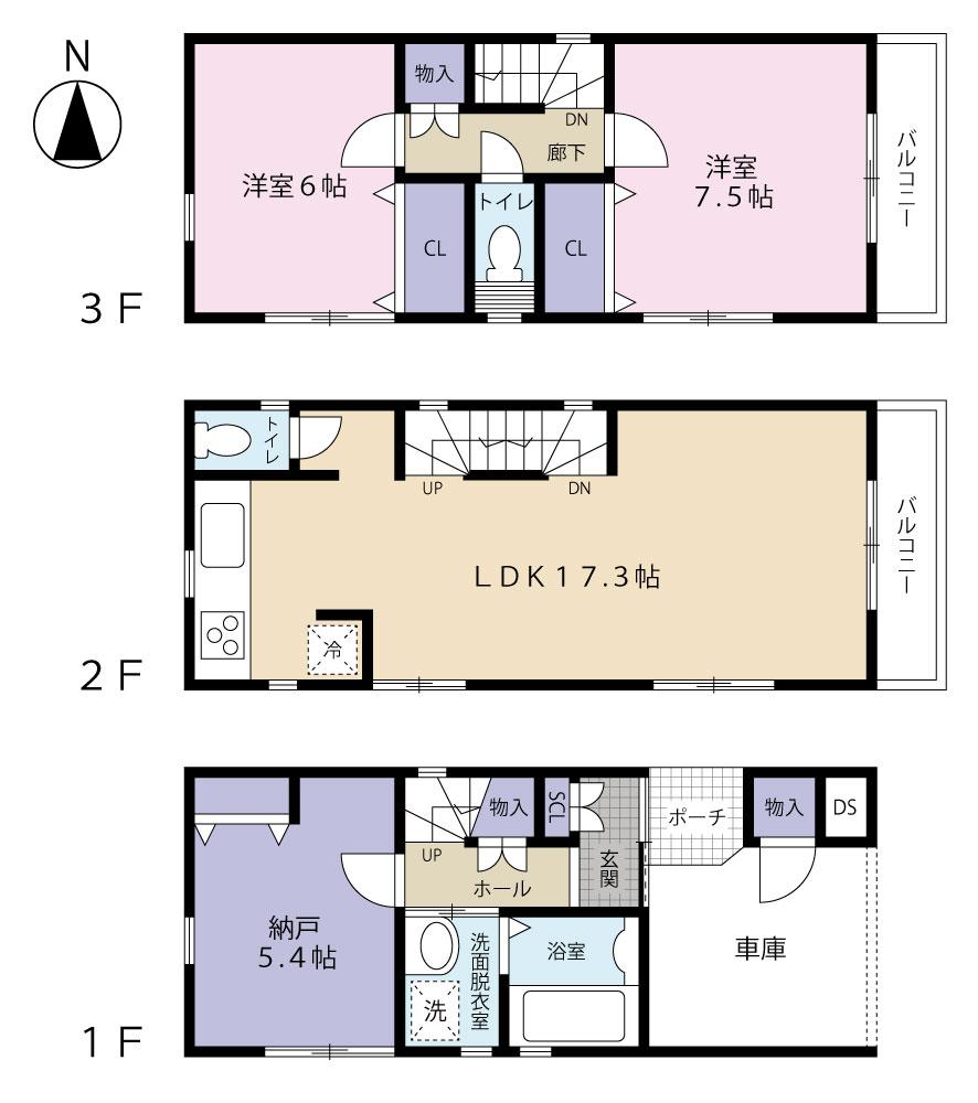 Floor plan. 31,800,000 yen, 3LDK + S (storeroom), Land area 54.61 sq m , Building area 98.61 sq m living also spacious and 17 quires more! !