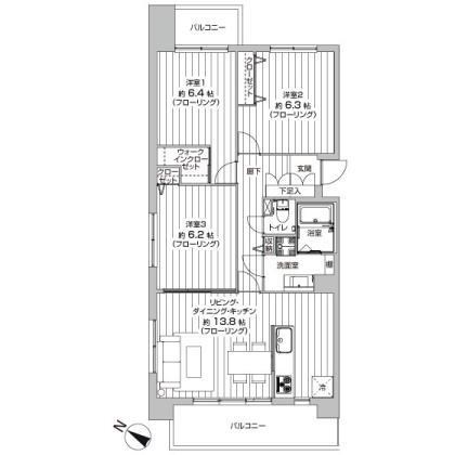 Floor plan. 3LDK, Price 19,800,000 yen, Occupied area 72.64 sq m , Balcony area 11.92 sq m