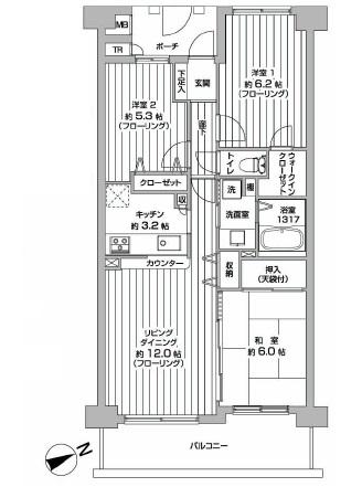 Floor plan. 3LDK, Price 22,950,000 yen, Footprint 70.8 sq m , Balcony area 11.14 sq m