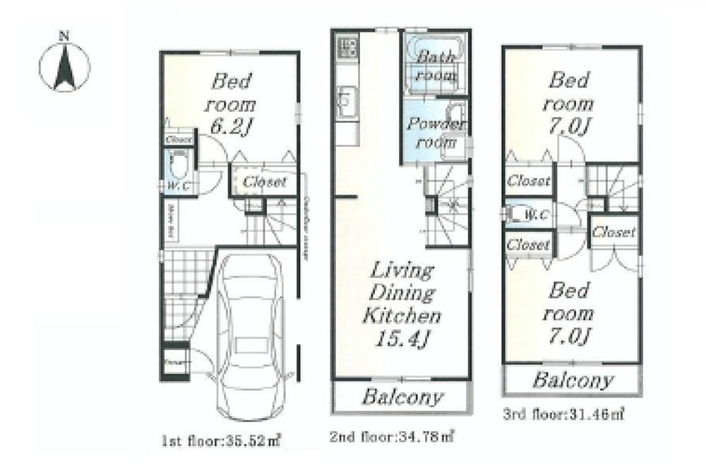 Floor plan. (C), Price 33,800,000 yen, 3LDK, Land area 59.82 sq m , Building area 101.76 sq m