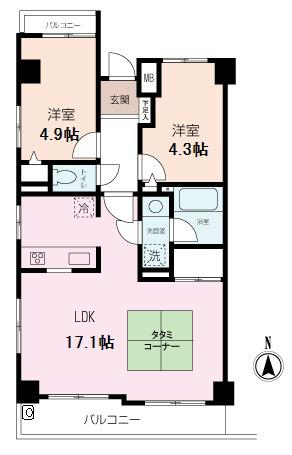 Floor plan. 2LDK, Price 19.9 million yen, Occupied area 56.84 sq m