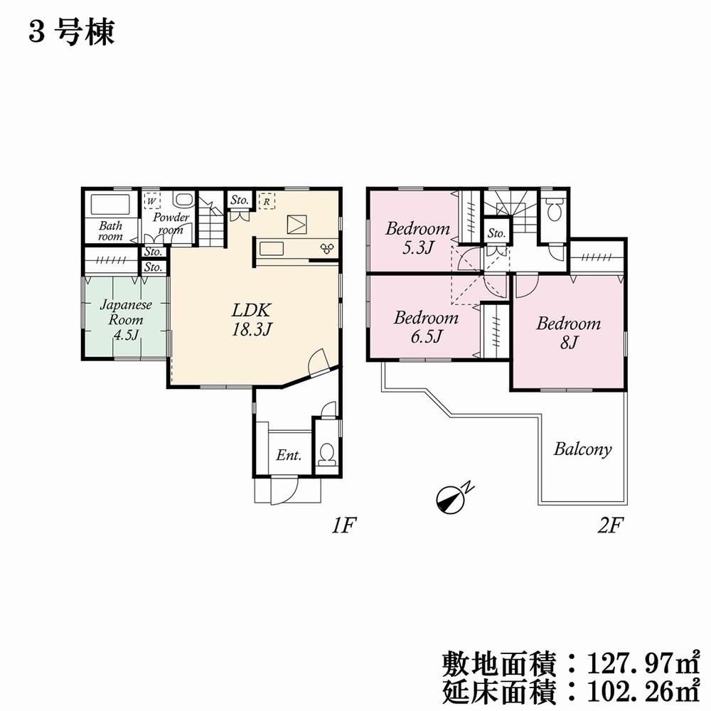 Floor plan. 36,800,000 yen, 4LDK, Land area 127.97 sq m , Building area 102.26 sq m has housed all rooms glad!