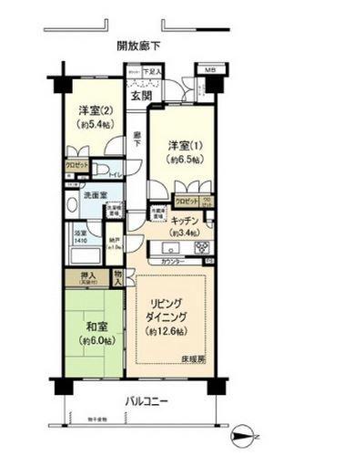 Floor plan. 3LDK, Price 28.8 million yen, Occupied area 78.61 sq m , Balcony area 12.6 sq m