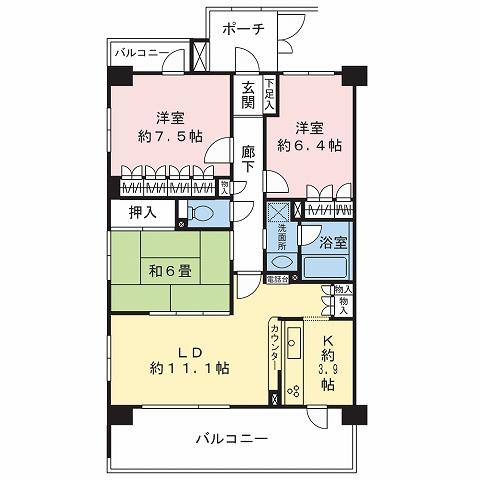 Floor plan. 3LDK, Price 18,800,000 yen, Occupied area 77.25 sq m , Balcony area 16.75 sq m floor plan