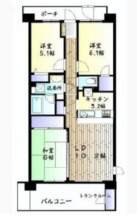 Floor plan. 3LDK, Price 21,700,000 yen, Occupied area 69.33 sq m , Balcony area 10.7 sq m
