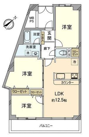 Floor plan. 3LDK, Price 26,300,000 yen, Occupied area 71.78 sq m , Balcony area 7.93 sq m top floor ・ Per southeast, Per yang ・ View is good