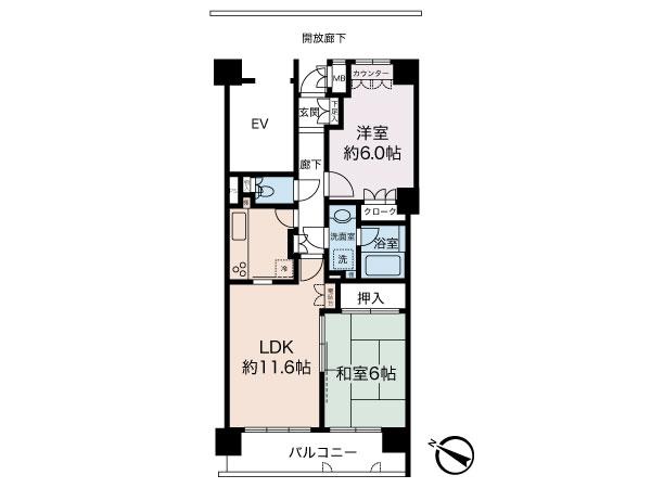 Floor plan. 2LDK, Price 16.5 million yen, Occupied area 55.84 sq m , Balcony area 8.68 sq m