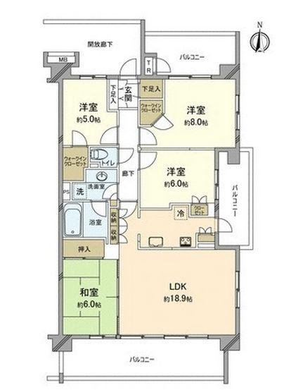 Floor plan. 4LDK, Price 37,800,000 yen, Occupied area 96.12 sq m , Balcony area 31.74 sq m